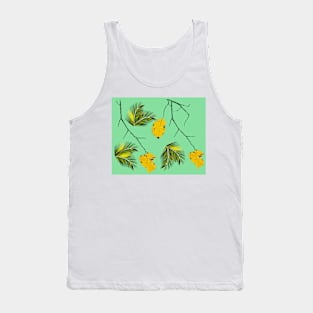 Yellow leaves and palms on mint green Tank Top